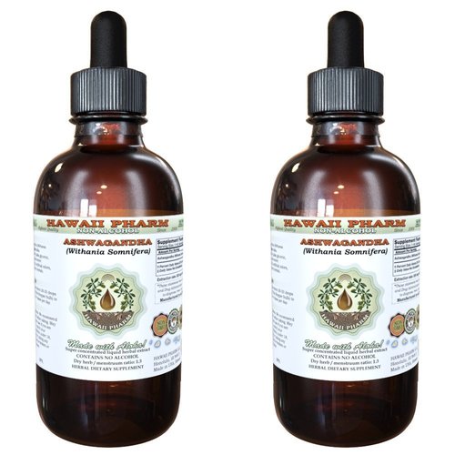 Ashwagandha Alcohol-Free Liquid Extract, Organic Ashwagandha (Withania Somnifera) Dried Root Glycerite Hawaii Pharm Natural Herbal Supplement 2x2 oz