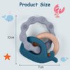 Vicloon Baby Teether Toys, Silicone & Natural Wood Teether Ring, Baby Teething Toys for Babies 3 Months+, Silicone Chewable Rings for Newborn Gift（Blue）