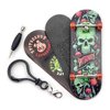 SPITBOARDS 32 x 96 mm Fingerboard Complete Wood Set-Up Assembled, 5-Layers, Silver Trucks with Bushings and Nuts, Transparent CNC Bearing Wheels, Lasered Foam Grip Tape Orange Green Skull