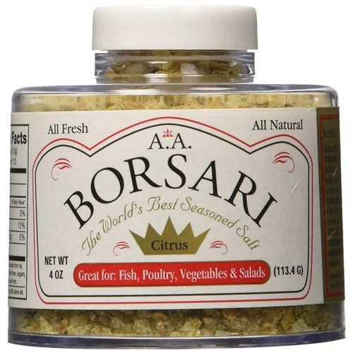 Borsari Citrus Seasoned Salt - Gourmet Citrus Herb Seasoning Infused Sea Salt with Lemon Peels and Herbs- Gluten Free All Natural and Keto Friendly Season Salt - 4 oz Shaker Bottle