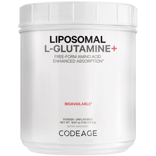 Codeage Liposomal L-Glutamine Powder - High-Potency L-Glutamine 5,000 mg per Serving - 3-Month Supply - Liposomal Delivery, Free-Form Amino Acid, Unflavored Glutamine - Non-GMO Gluten-Free - 16.67 oz