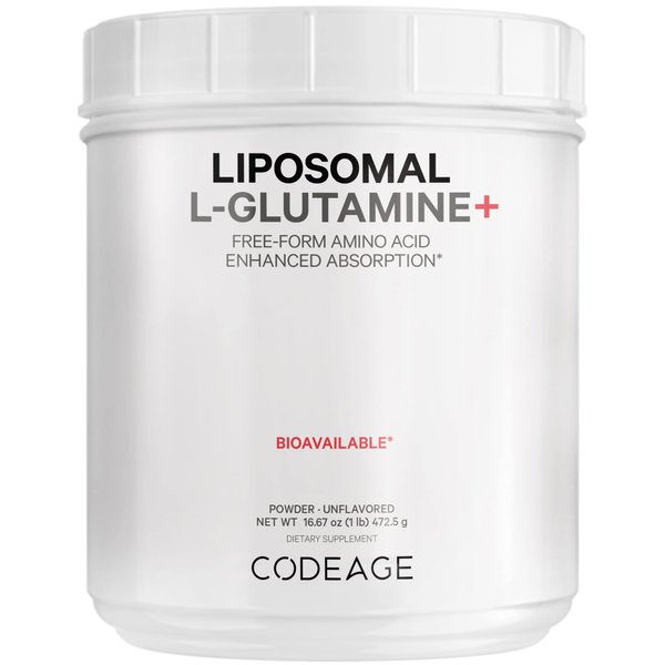 Codeage Liposomal L-Glutamine Powder - High-Potency L-Glutamine 5,000 mg per Serving - 3-Month Supply - Liposomal Delivery, Free-Form Amino Acid, Unflavored Glutamine - Non-GMO Gluten-Free - 16.67 oz