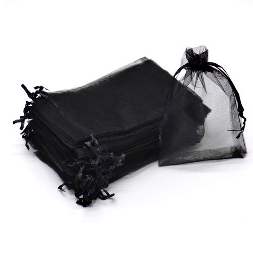 Dealglad Bezall 100Pcs Sheer Organza Bags 5x7 Inch, Black Wedding Favor Bags with Drawstring, Jewelry Pouches Party Holiday Gift Candy Bags