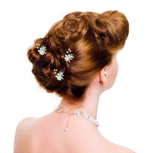 3pcs Crystal Bride Wedding Pearl Hair Pins Flower Hair Piece Rhinestone Bridal Hair Accessories for Bun Women and Girls Silver Flower Headpieces for Brides Bridesmaids Women Girls