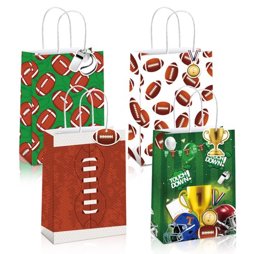 Mpanwen Football Goodie Bags, 16 Pcs Football Themed Party Favor Candy Treat Gifts Bags With Handle for Birthday Baby Shower Holiday Party Decorations