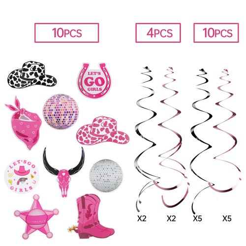 Western Cowgirl Party Hanging Decorations,Disco Cowgirl Birthday Party Decorations Hot Pink Happy Birthday Banner Disco Cowgirl Hanging Swirls Bachelorette Party Decor Supplies