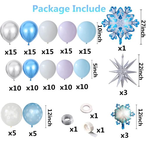 Snowflakes Balloons Garland Arch Kit Blue and Purple White Balloons Birthday Snowflake Foil Balloons for Winter Party Birthday Baby Shower Christmas Party Supplies