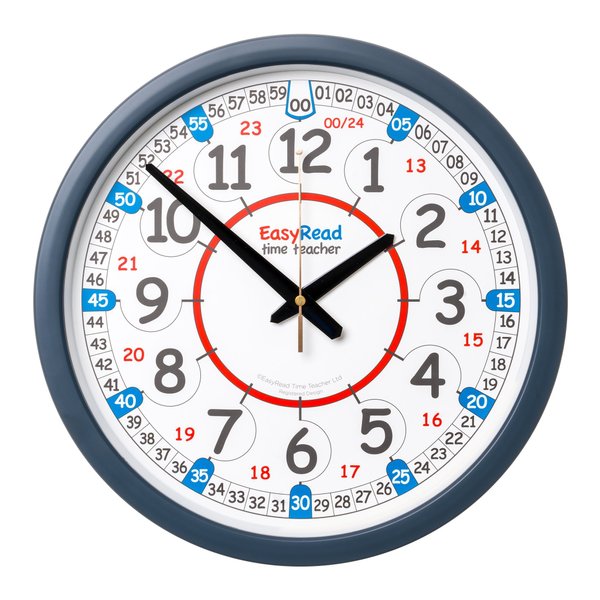 ertt EasyRead Time Teacher Kids Wall Clock - Learn The Time Children's Clocks - Teaching Clocks for Children for Classroom, Bedroom, Home-Schooling - Learning Clock for Kids with Blue Face (35cm)