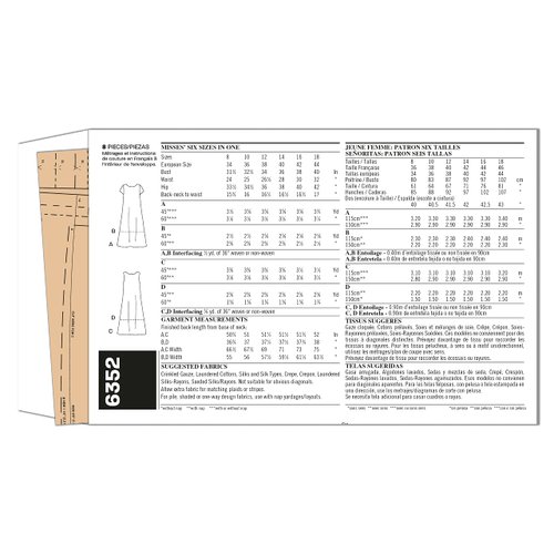 New Look U06352A Misses' Dress Sewing Pattern Packet, Code 6352, Sizes 8-10-12-14-16-18