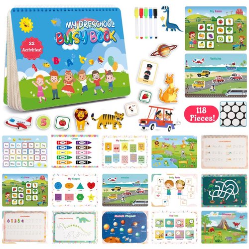 Toddler Busy Book for Toddlers 1-3, Toddler Learning Activities Book, Writing Matching Tracing Coloring ABC 123, Kindergarten Preschool Learning Activities, Learning Toys for Toddlers 2-4 Years