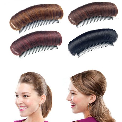 4Pcs Hair Bun Invisible False Hair Clip Bump It Up Volume Hair Base Fluffy Hair Pad Styling Insert Tool Volume Increased Pads Hair Accessories for Women Girls Hairstyles DIY Design (4 Colours)