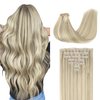 GOO GOO Clip in Hair Extensions Real Human Hair, 16inch 110g 7Pcs, 17A/60A Ash Blonde Highlighted Platinum Blonde, Remy Human Hair Extensions Clip ins for Women, Natural Human Hair