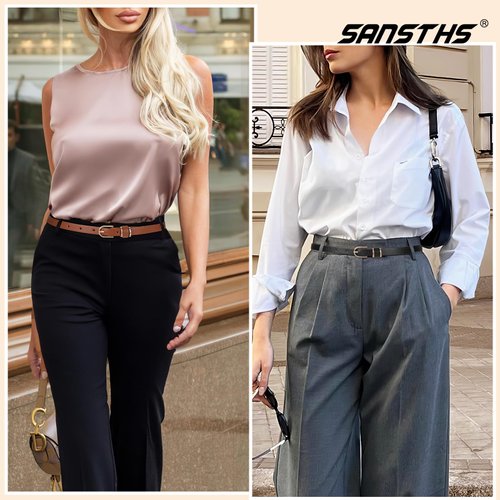 SANSTHS Set of 4 Womens Thin Belts Skinny Leather Belt with Gold Alloy Buckle (Black Brown White gold Leopard,M)