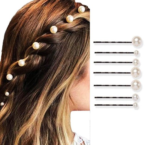 BARTOSI Pearl Hair Clips White Pearl Hair Pins Small Pearls Bobby Pins Bride Wedding Hair Accessories for Women (Pack of 7)