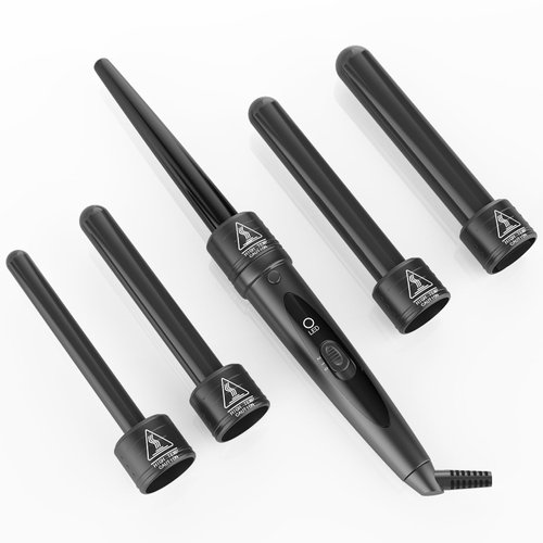 Wand Curling Iron 5 in 1 Curling Wand Set (0.35"-1.25") for All Hair Types, Dual Voltage Adjustable Temperature, Instant Heating, with Glove and 2 Hair Clips - Ideal for Women
