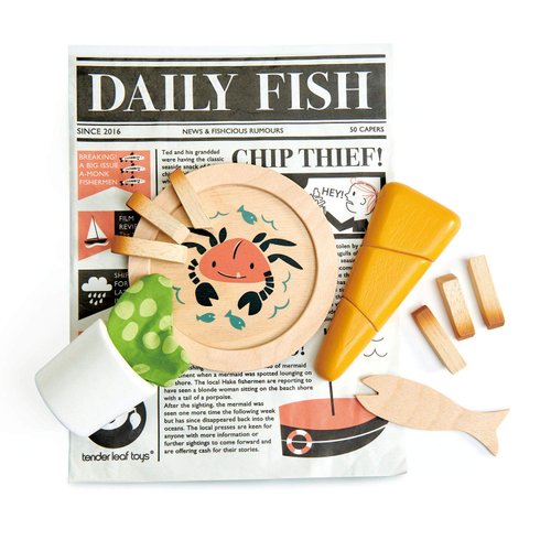 Tender Leaf Toys - Fish and Chips Supper - Wooden Play Food Set for Kids, Pretend Play Kitchen Toys - Encourage Creative and Imaginative Fun Play for Children - Age 3+