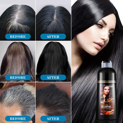 YUOLITA Black Dye Color Shampoo for Men Women, 3-In-1 Color Hair Shampoo Covers Gray Hair in 10 Minutes Herbal Hair Dye Shampoo Ingredients Instant Hair Coloring Shampoo 500ML (16.9 Fl Oz)