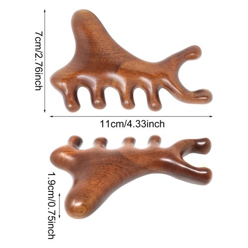 Honbay 1PCS Golden Sandalwood Massage Comb Shark Shaped Wooden Massage Comb Gua Sha Board Massage Tool Wide Tooth Comb Head Scalp Facial Shoulder Hands Foot Massager Acupressure Tools