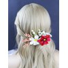 Brihasory Flower Hair Comb Boho Side Combs for Women and Girls, White and Red Artificial Flower Hair Clip Floral Hair Headpiece for Brides and Bridesmaids Valentines Day Festival Gifts