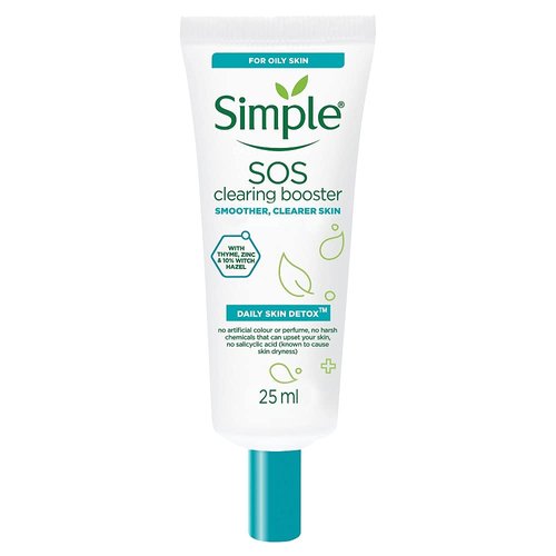 Simple Daily Skin Detox SOS Clearing with thyme, zinc, and witch hazel Booster long-lasting shine & blemish control 25ml - Packaging May Vary