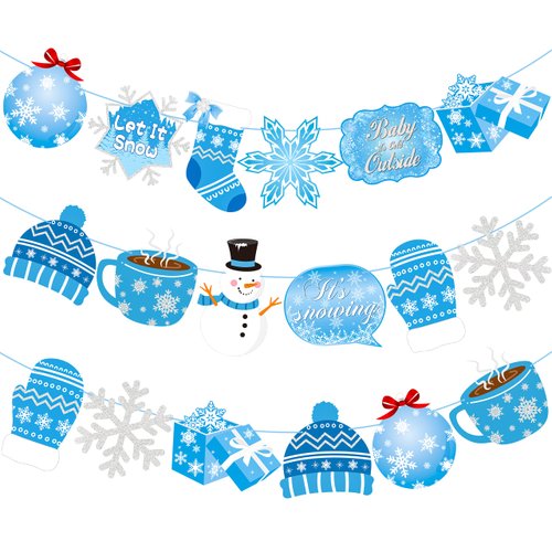 Snowflake and Frozen Party Banner Winter Snowflake Cutout Banners 2Pcs Christmas Snow Birthday Party Decorations Winter Wonderland Banner for Let It Snow Baby Shower Supplies
