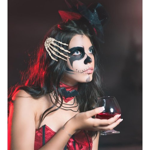 2PCS Skeleton Hand Hair Clip Halloween Hair Clips Halloween Hair Accessories for Women Girls Skull Skeleton Hair Accessories Bat Ears Skeleton Hand Hair Barrettes Halloween Party Costume Accessories