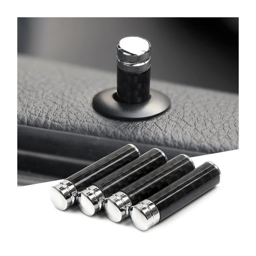 BELOMI 4 Pcs Car Door Lock Knobs, Carbon Fiber Auto Door Lock Pin Covers, Decorative Cover for Car Rod Bolt, Door Pull Pins Decor, Universal Vehicle Interior Modification Accessories (Carbon Fiber)