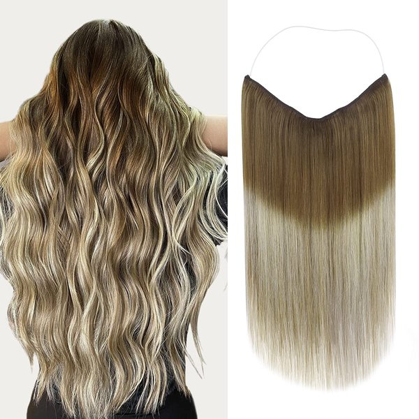Marat Wire Hair Extensions 12 inch 70g Walnut Brown to Ash Brown and Bleach Blonde Remy Human Hair Extensions with Fish Line Invisible Wire Hair Extensions Real Human Hair Hair Extensions