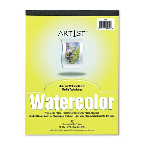 Pacon 4910 Artist Watercolor Paper Pad, 9 x 12, White, 12 Sheets