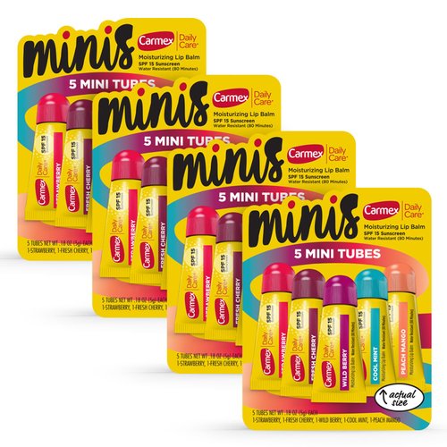 Carmex Daily Care Minis Moisturizing Lip Balm Tubes, SPF 15, Multi-Flavor Lip Balm Pack, 20 Count (4 Packs of 5)