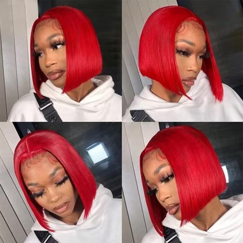 HD Transparent Pre Plucked Blunt Cut Red Bob Wigs Human Hair Lace Front Wigs With Baby Hair Natural Hairline Wear and Go Glueless Wigs Human Hair Pre Cut HD Lace Frontal Red Bob Wigs For Black Women