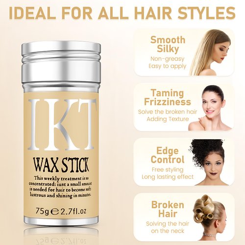 VOLLUCK Hair Wax Stick for Wigs, Edge Control Slick Stick Hair Pomade 2.7Oz Stick Non-greasy Styling Wax, Temporary Hair Styling Product for Edge Frizz Hair Pocket Size