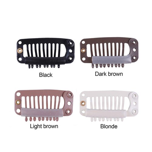 YANTAISIYU 24 pcs/lot 32mm 9-teeth Metal Wig Clips with Rubber Stopper, Invisible Hairpiece Wig Accessories Clips (Black)