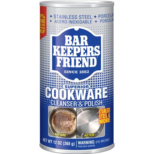 Bar Keepers Friend Cookware Cleanser & Polish (2 x 12 oz) Stainless Steel Cleaner & Degreaser for Pots, Pans, Bakeware & Grills - Removes Sticky Residue, Rust Stains & Lime Deposits