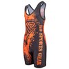 KO Sports Gear - Unisex Wrestling Singlet (Orange Skull, Adult X-Small)