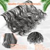 Cephermer Hair Extensions Wavy 7 PCS Clip in Hair Extensions 24" Long and Thick 170g Synthetic Hairpieces Double Weft Natural Soft Hair for Women Natural Black Mix Silver Grey