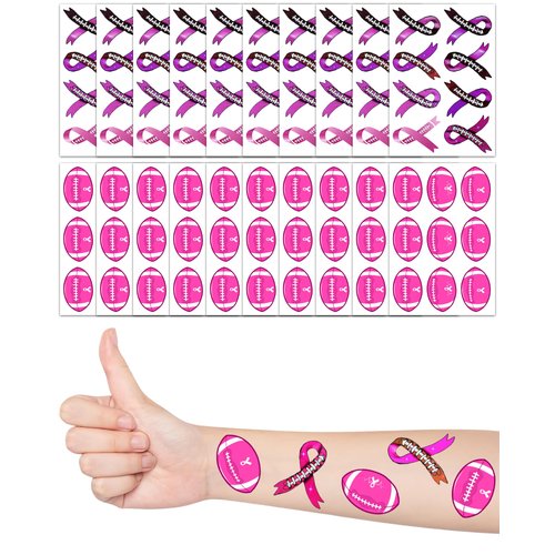 20 Sheets Pink Out Football Breast Cancer Awareness Temporary Tattoos Stickers,170 Pieces Pink Football Pink Ribbon Themed Tattoos Stickers Party Decoration Supplies favors for Kids Adults