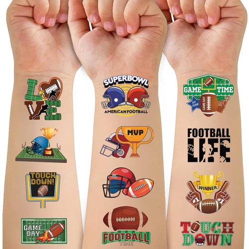 50PCS Football Tattoos Football Face Stickers Temporary Tattoos for Football Game Party Decorations Favors Supplies American Rugby Fans Kids Boys Girls Party Bag Filler