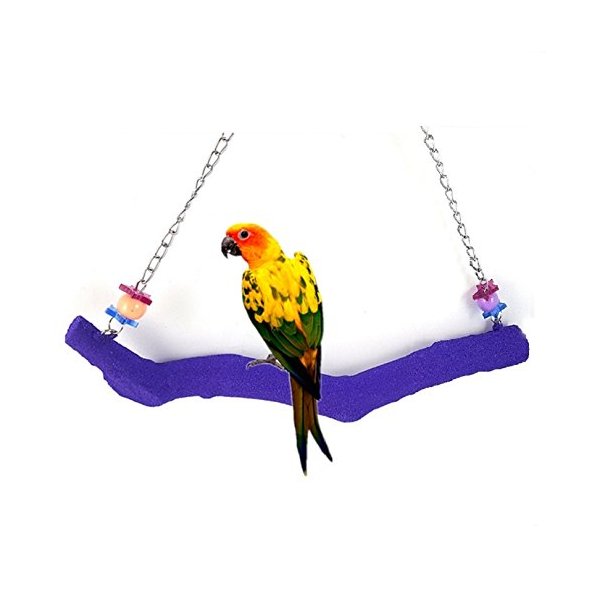 Petall Bird Parrot Swing Perch Cage Hanging Toy Scrub Wood Stand for Conures,Parakeets Cockatiels,Macaws,Finches,Love Birds (L-11.8" in)