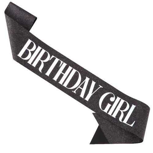 Birthday Girl Sash for Women Happy Birthday Queen Princess Black Glitter Sash with Colorful Foil ...