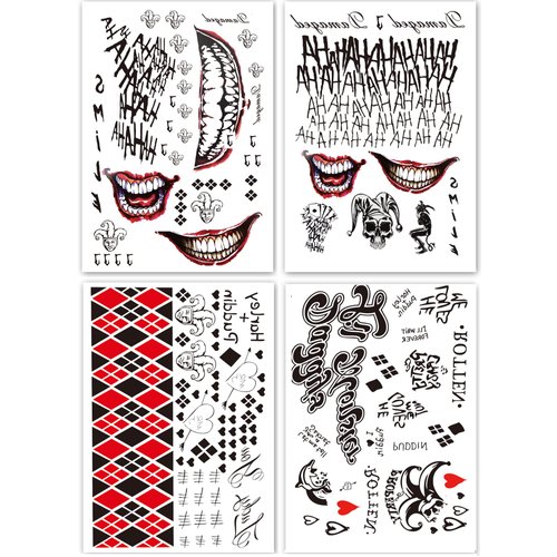 Fake Tattoos, 2-Sheet Men Tattoos and 2-Sheet Women Temporary Tattoo Stickers for Halloween Props Costume Party Cosplay