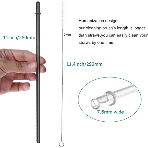 DAKOUFISH 11 Inch Long Black Reusable Plastic Replacement Drinking Straws for 24 oz 32oz 40oz Mason Jar,Tumblers, Set of 12 with Cleaning Brush (11inch, Black)