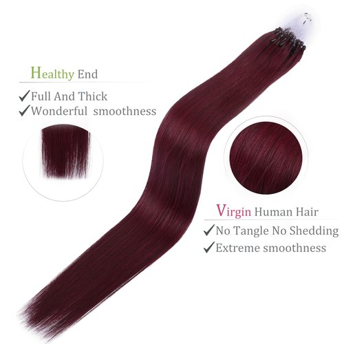 Micro Link Hair Extensions Human Hair 30g 20inch(#99J) Wine Red Microlink Hair Extensions Human Hair Microbead Hair Extensions Microlink Hair Extensions Micro Link Hair Extensions For Women