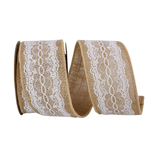 Scallop Lace Burlap Wedding Ribbon - 2 1/2" x 5 Yards, Wired Edge, Rustic Wedding Decor, Reception, Mother's Day, Anniversary, Graduation, Christmas, Valentine's Day
