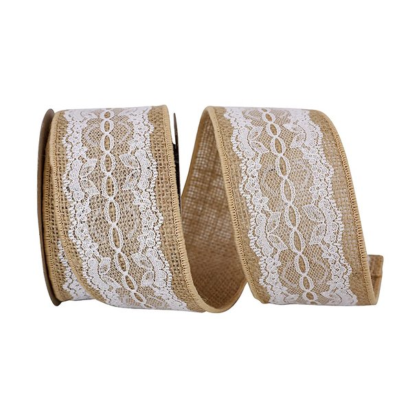 Scallop Lace Burlap Wedding Ribbon - 2 1/2" x 5 Yards, Wired Edge, Rustic Wedding Decor, Reception, Mother's Day, Anniversary, Graduation, Christmas, Valentine's Day