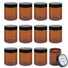 Qeirudu 8 oz Amber Plastic Jars with Lids and Labels, 12 Pack Empty Brown Cosmetic Containers for Body Butter, Creams, Lotion and Essential oil