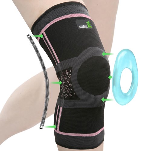 TechWare Pro Knee Brace for Women & Men - Knee Compression Sleeve for Knee Pain, Meniscus Tear, Knee Support, Plus Size Women, Arthritis Pain with Side Stabilizers & Patella Gel Pad (Black/Pink-Small)