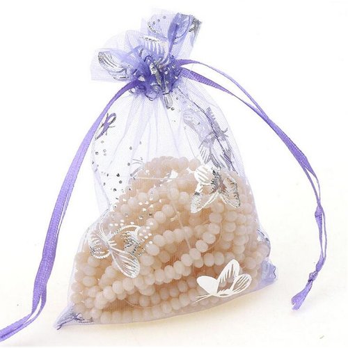 Zhiheng 100pcs Organza Wedding Party Gift Bags Butterfly Drawstring Pouches Jewelry Gift Bags Christmas Party Gift Favor Bags (3"x4", Purple)