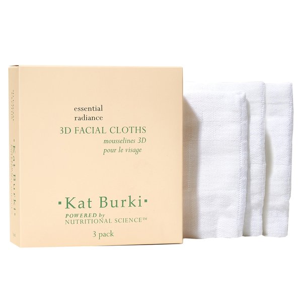 Kat Burki 100% Cotton Facial Cloths - Gentle & Effective Cloth to Erase Waterproof Mascara, Eyeliner, Foundation & Lipstick, 3 Pack