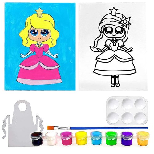 Pre Drawn Stretched Canvas Painting for Kids | Custom theme | Birthday Gift Iris Rainbow Goddess Theme | Paint party favor | DIY (8x10) (8x10, Princess, Paint Kit)